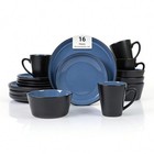Blue And Black 8 Piece Dinnerware Set For 2 With Plates Bowls And Mugs