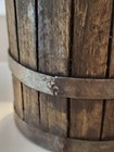 Antique Primitive Miniature Wooden Bucket Or Barrel Metal Bands No Lid Or Handle