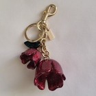 Coach Tea Rose Glitter Resin Flower Bag Charm Keychain Red Green Rare