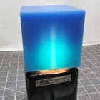 Vintage 8x4x4 Black Gloss Ceramic Base   Blue Silicone Cube Lamp Shade Midmod