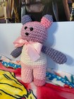 Handmade Crochet Pastel Pink Purple Teddy Bear Plushie For Baby Shower Nursery 