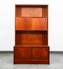 Mid Century Danish Modern Credenza Bookshelf Cabinet Teak Shelves Sliding Doors