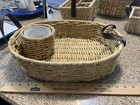 Woven Seagrass Storage Baskets With Leather Handles  Set Of Four