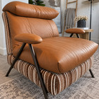 Modern Brown Faux Leather Chenille Upholstered Accent Lounge Chair Living Room
