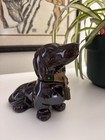 Rare Vintage Ceramic Dachshund Dog Bank W lock Mid-century Hull Pottery Style