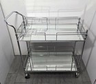 Vintage Mid Century Modern Chrome Metal 2-tier Bar Serving Cart Mirrored Shelves