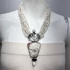 The Dreamer Sterling Pearl Rutilated Quartz Stone Necklace   Earrings Set Jumbo