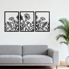 3 Pcs Black Metal Wall Art Minimalist Flower Line Sculpture Decor Symmetric