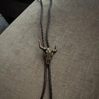 Men s Western Adjustable Black Leather Bolo Tie Silver-tone Bull Skull