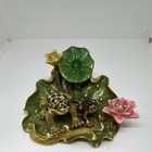 Jeweled Frog Lily Pad Trinket Box Hinged Magnetic Enamel Rhinestone Decor