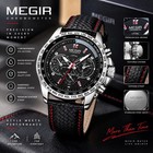 Megir Men   s Chronograph Watch Luxury Sport Leather Strap Black Dial 10bar