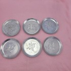 Vintage Coasters Set Of 6 Round 4  Aluminum Metal Embossed Roses Midcentury