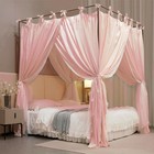 Aiooo 4 Corners Post Princess Curtain Bed Canopy Double Layer Cozy Mosquito Net