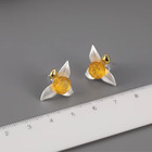 Handmade Endless Love Carved Blue Natural Crystal Rose Flower Stud Earrings