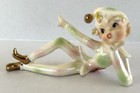 Lefton Pixie Elf Figurines  305 Pair Spaghetti Hair Mid Century Japan