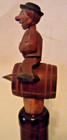 Vtg Hand Carved Wood Wine Bottle Stopper Man On Keg Articulated Neck German   Fx