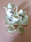 Vintage Lefton Exclusives Miniature Tea Set 10 Piece Purple Floral Gold Trim