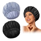 Large Waterproof Reusable Shower Cap For Women - Washable Elastic Bath Hat For L
