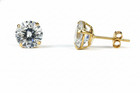 14k Solid Yellow white Gold Round Cz Stud Earrings Basket Setting 2-10mm