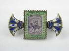 Antique 800 Silver Egyptian Revival Enamel Postage Stamp Pin Brooch Lotus Sides