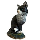 Vintage Cast Iron Painted Cat Door Stopper Folk Art Black White Green 11 75  T
