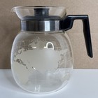 Nescafe Etched Glass World Globe Coffee Pot   Black Plastic Lid   Handle Vintage
