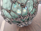 Antique Japanese Glass Fishing Float W  Original Rope Netting Hand Blown