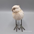 Pretty 4  White Free Standing Bird  Tan Brown Blue Sparkles  Metal Feet