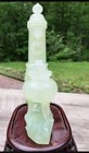 Vintage Chinese Carved Celadon Jade Lidded Urn   Tripod Censer Vase Set 