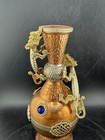 Antique 19th Century Chinese Asian Copper Brass Dragon Vase Vintage Blue Stones