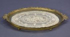 Vintage Brass Vanity Oval Footed Dresser Tray Bow And Lace Under Double Glass