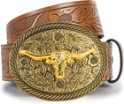 Cowboy-belt Western-belts Cowgirl-waist For Women Men Longhorn-buckle W pu-leath