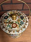 Vintage Daher Biscuit Tin Barrel W  Handle Floral Embossed England