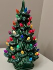 Vtg 70s Vintage Mold Painted Green Ceramic Christmas Tree - Base Separate 11 5   