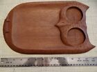 Pair Mid Century Teak Wood Owl Serving Tray Vintage Hand Carved Snack Trays