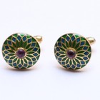 925 Sterling Silver Green Blue Enamel Purple Onyx Stone Gold Plated Cufflinks
