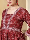 Indian Women Maroon Cotton Floral Printed Anarkali Kurta With Palazzo   Dupatta