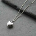 925 Solid Sterling Silver Puffed Heart Pendant Necklace Made In Italy - 18  