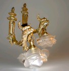 Pair Of Antique Bronze Brass French Mythological Dragon Wall Sconces  Glass Rose