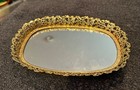 Vintage Vanity Mirror Tray Gold Flower Edge Velvet Back Round Corners Rectangle