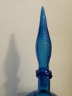 Mid Century 15  Tall Decanter Aqua Blue Glass Diamond Optic