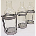 Glass Bottle Vase Set - 3 Bottles In A Connected Metal Stand