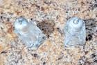 Vintage Clear Cut Crystal Glass Salt Pepper Shakers Set Metal Lids Caps 4 3 4  T