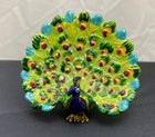 Enameled Peacock Trinket Box Displaying His Tail Feathers Trinket Box