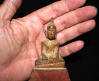 Antique Lanna Wood Buddha Figure With Pyramidal Block Base From Thailand   Laos