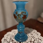 Antique Bohemian Blue Blown Glass Vase Hand Painted Floral Gilt