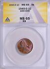 Error variety Ddo 1945-d Lincoln Cent 1do-009 Anacs Ms-65 Rb  toned 