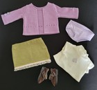 American Girl 18  Doll Outfit   2003 Green Skirt Purple Sweater Brown Shoes 