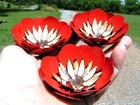 Three Large Metal Red Cactus Flowers For Accents And Embellishments
