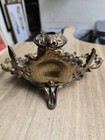 Vtg Art Nouveau Style Gold-color Metal Ornate Piece Inkwell Hat Pin Holder  Read